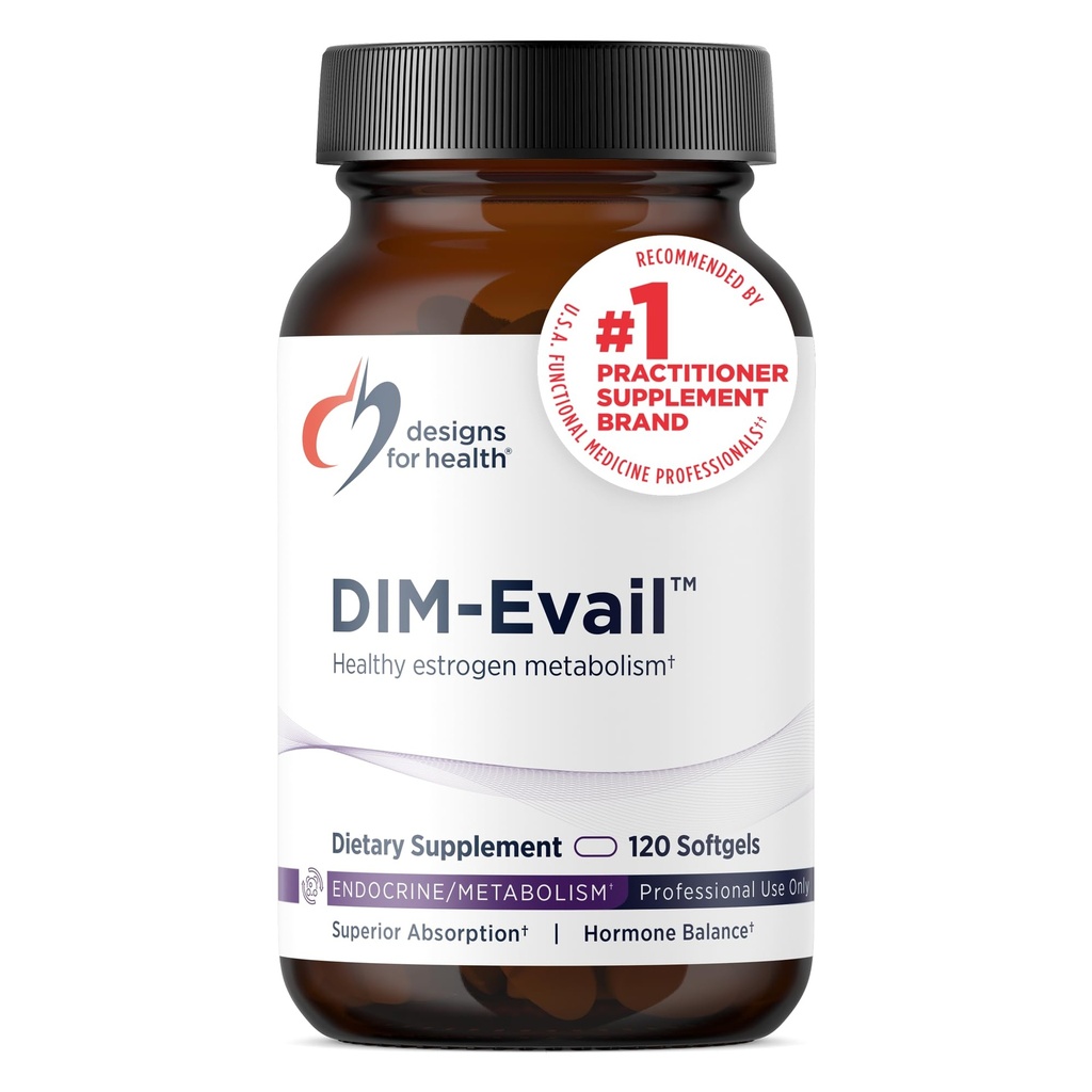 Designy pro zdraví DIM-Evail - 100mg DIM dodatek Enhanced Absorption Diindolylmethan - Podporuje zdraví estrogenového metabolismu a zdraví žen - Non- GMO & Soy- Free (120 Softgels)