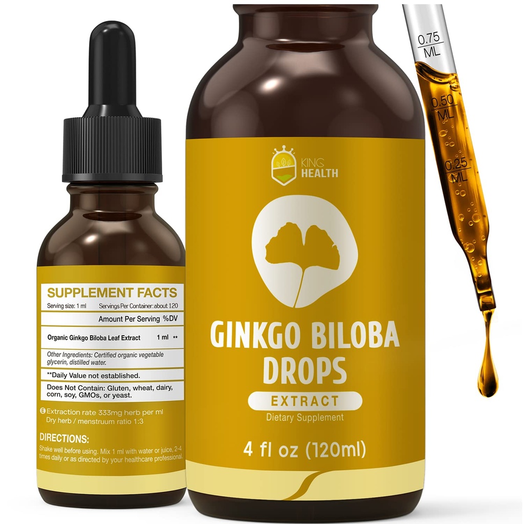 Organické Ginkgo Biloba Extract tekuté doplňky, Brain & Focus Support, 98% absorpce, Vegan, Non- GMO, Alkohol & gluten zdarma - 4 Fl Oz