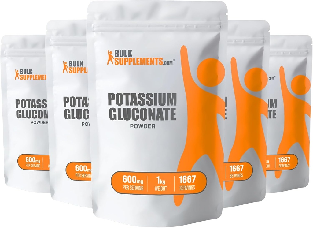 BulkSupplements.com Draslík Gluconate Powder - Příplatek draselný, Minerální dodatek - Bezlepkové, 600mg na servírování, 5kg (11 liber) (balení po 5)