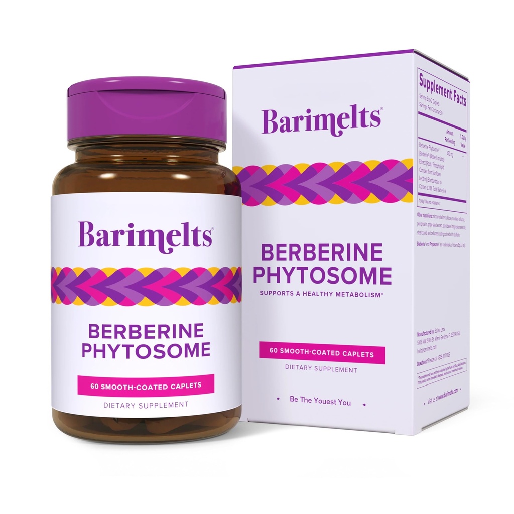 Barimelts Berberine Phytosome 550mg pro uživatele GLP-1 a bariatrické pacienty - Podpora metabolismu - 60 hladkokrevných nádob (1- měsíční zásoba)