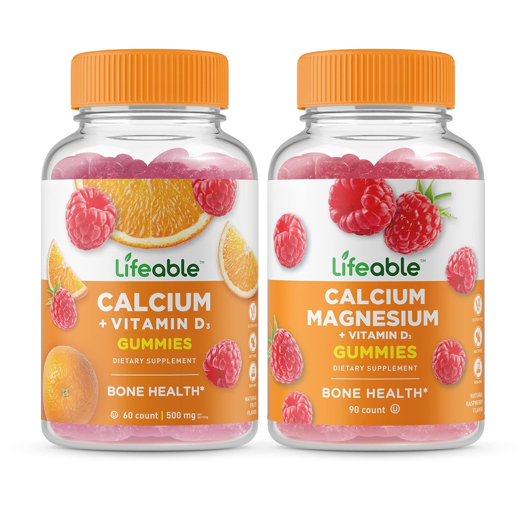 Živé vápník s vitaminem D + hořčík vápenatý, Gummies Bundle - Velký Ochutnávání, Vitamin dodatek, Lepek zdarma, GMO zdarma, Žvýkací
