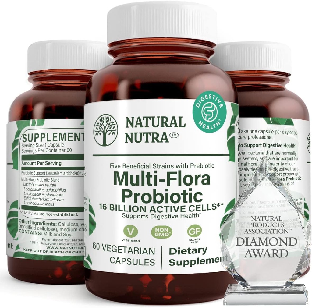 Natural Nutra Ultimate Flora Probiotic pro ženy a muže, Pomáhá zlepšit trávení, přispívá k celkovému zdraví, Promotes imunitní systém, Multi- kmen s Lactobacillus, Acidophilus, 60 Kapsle
