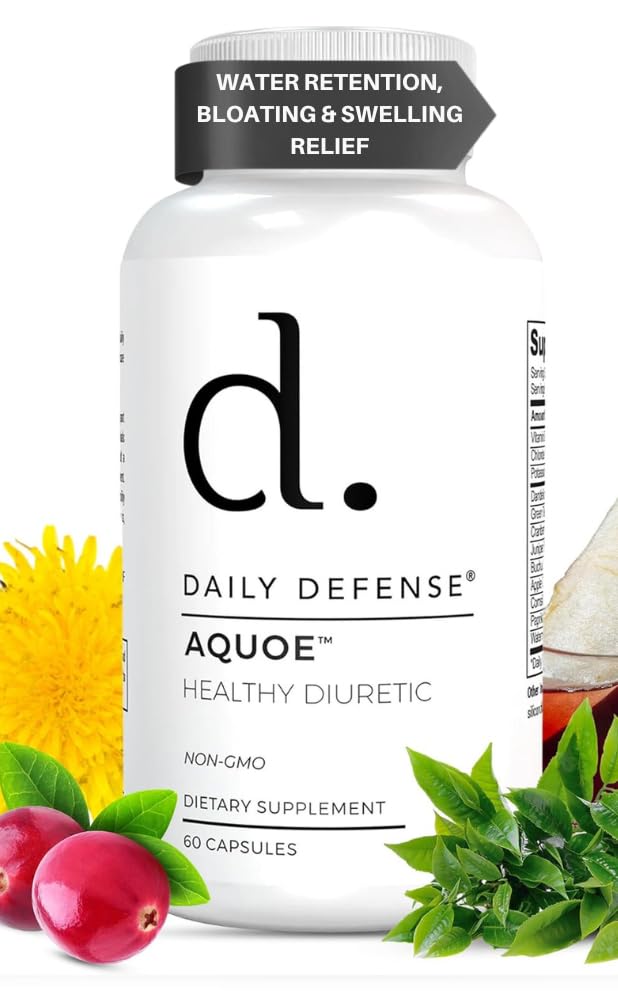 Diuretické pilulky - Brusinkové pilulky se zeleným čajem, Pampeliška, jablečný mošt a další - AQUOE Water Away Pills for Floating & Fitness - Vodní pilulky Daily Defense, 60 Kapsle