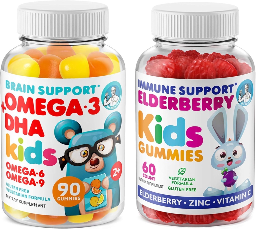 Dr. MORITZ Cardio & Imunní Boost Duo - Děti Omega 3 Gummies (90 hrabě) s Elderberry Gummies pro děti (60 hrabě)