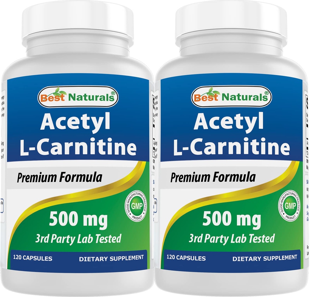 Nejlepší Naturals Acetyl L- karnitin (ALCAR) 500mg, 120 Kapsle, 120 Servings - Non- GMO a gluten Free, 1 kapsle per Serving (2 Pack)
