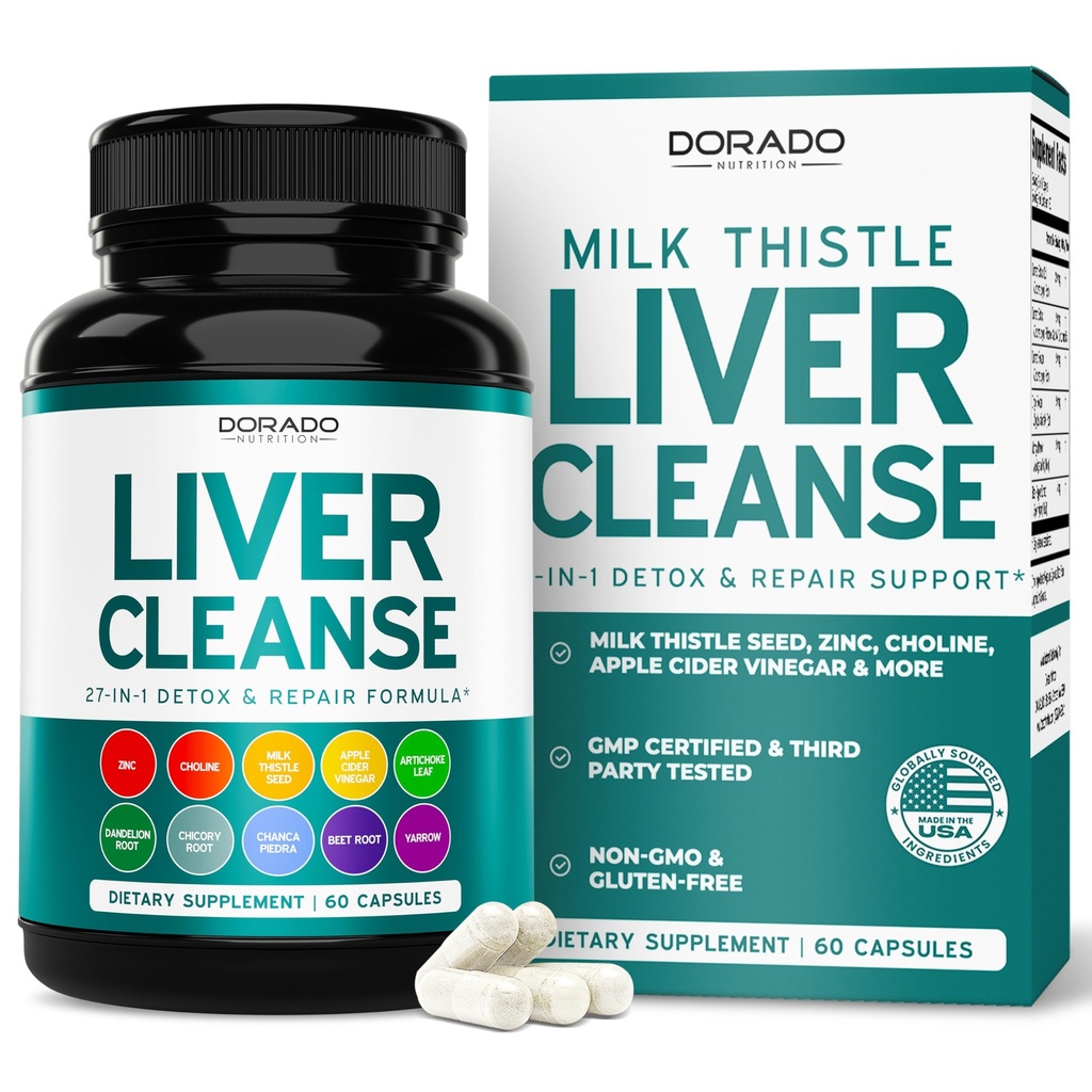Detox a opravy jater 27 v 1 Formuli - Mléko Thistle, Pampeliška Kořenová, Kurkuma, Artichoke Extract & More - Játra Detox Supplement - třetí strana Testováno, Vegan Safe & USA Made (60 Počet)