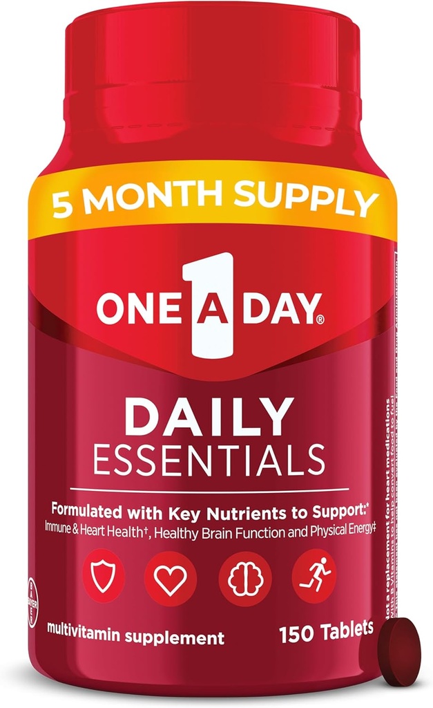 Jeden den denně Essentials, Multivitamin pro ženy a muže, podporuje zdravé mozkové a svalové funkce a imunitní zdraví, Dospělý Multivitamin s vitamínem D, E a vitamin B12, 150 Počet