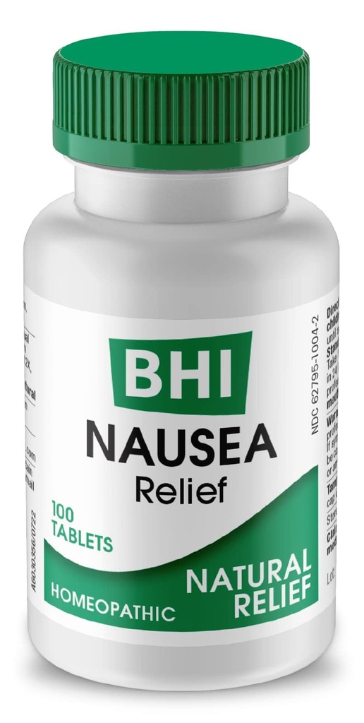BHI Nausea Natural Relief 7 Multi- Symptom Homeopatické aktivní ingredience Nápověda Relieve Nausea, Zvracení, Bloating & Nedávné Non- Drowsy Remedy Pohodlí pro ženy a muže - 100 Tablety