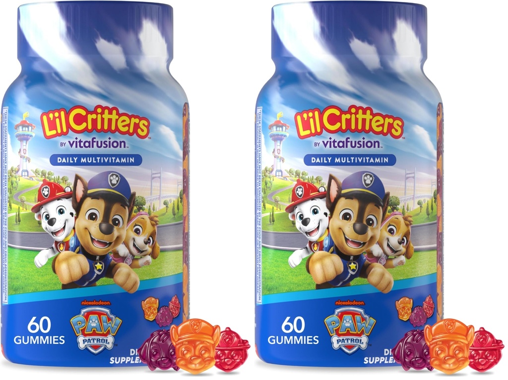 L 'il Critters Paw Patrol Gummy Vites Daily Gummy Multivitamin pro děti, Vitamin C, D3 pro Imunitary Support Cherry, Orange and Blueberry Flavors, 60 Gummies (Balení po 2)