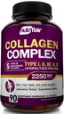 NutriFlair Multi kolagen Peptides 2250mg, 90 Kapsle - Typ I, II, III, V, X - Kolagen doplňky Komplexní prášek pilulky pro ženy a muže - Hydrolyzované bílkoviny, zdravé vlasy, kůže, nehty - Non- GMO