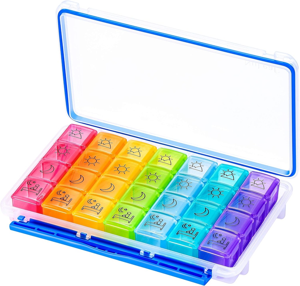 NuLeaf Pill Organizátor 4 krát denně, Velké kompartmenty přenosný 7 den 4 krát denně Travel Pill Organizátor s Moisture- Proof Design držet vitamíny, doplňky a léky
