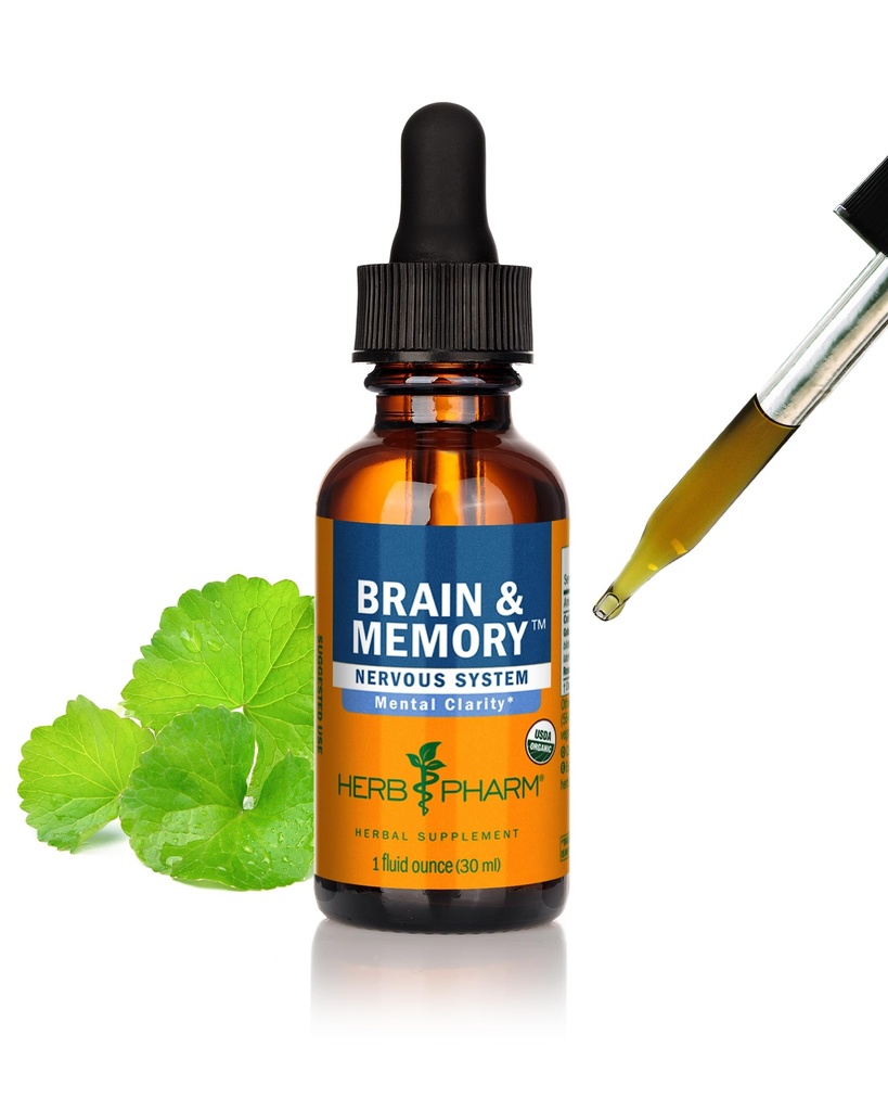 Herb Pharm Organic Nootropic Brain & Memory Supplement with Ginkgo Biloba Liquid Extract: Fast Absorpce pro podporu duševního soustředění, Ginkgo Supplement, Vegan, gluten- Free, Non- GMO, 1 Oz
