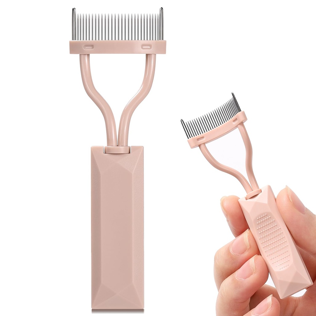 Eylash Comb Separator, Arc Designed Lash Definer Comb Makeup Mascara Comb Applicator s krytem, Oční kosmetický kartáč nástroj (Nahá růžová)