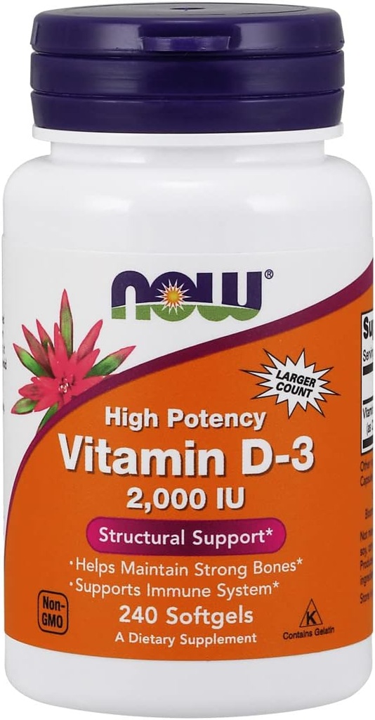 Nyní Potraviny Vitamin D-3, Strukturální podpora 2000 I.U, 480 Softgels