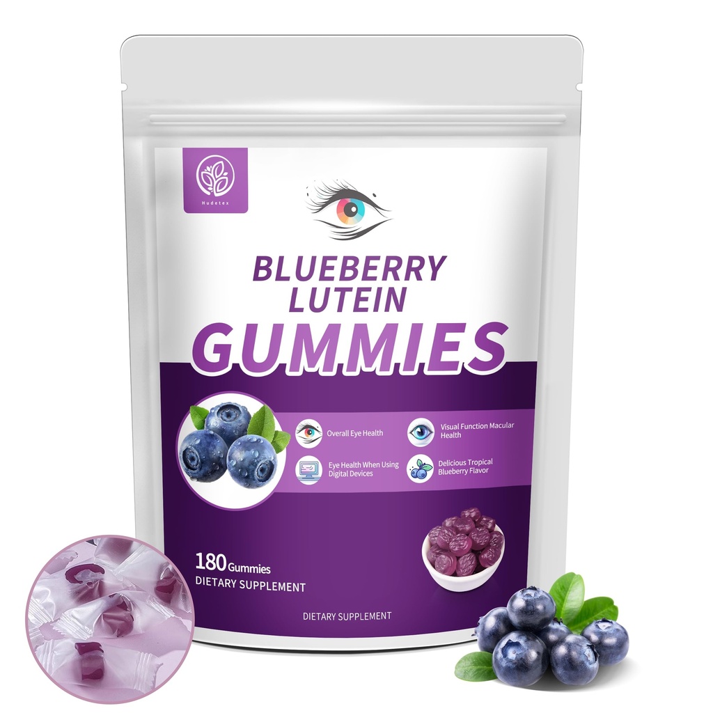 Blueberry Lutein Eye Vitamíny Gummies s 180 Počet - 3 Měsíční dodávky, Vegan Eye Health Dodatek pro děti a dospělé, Lutein Gummies pro Vision Clarity a Blue Light Support