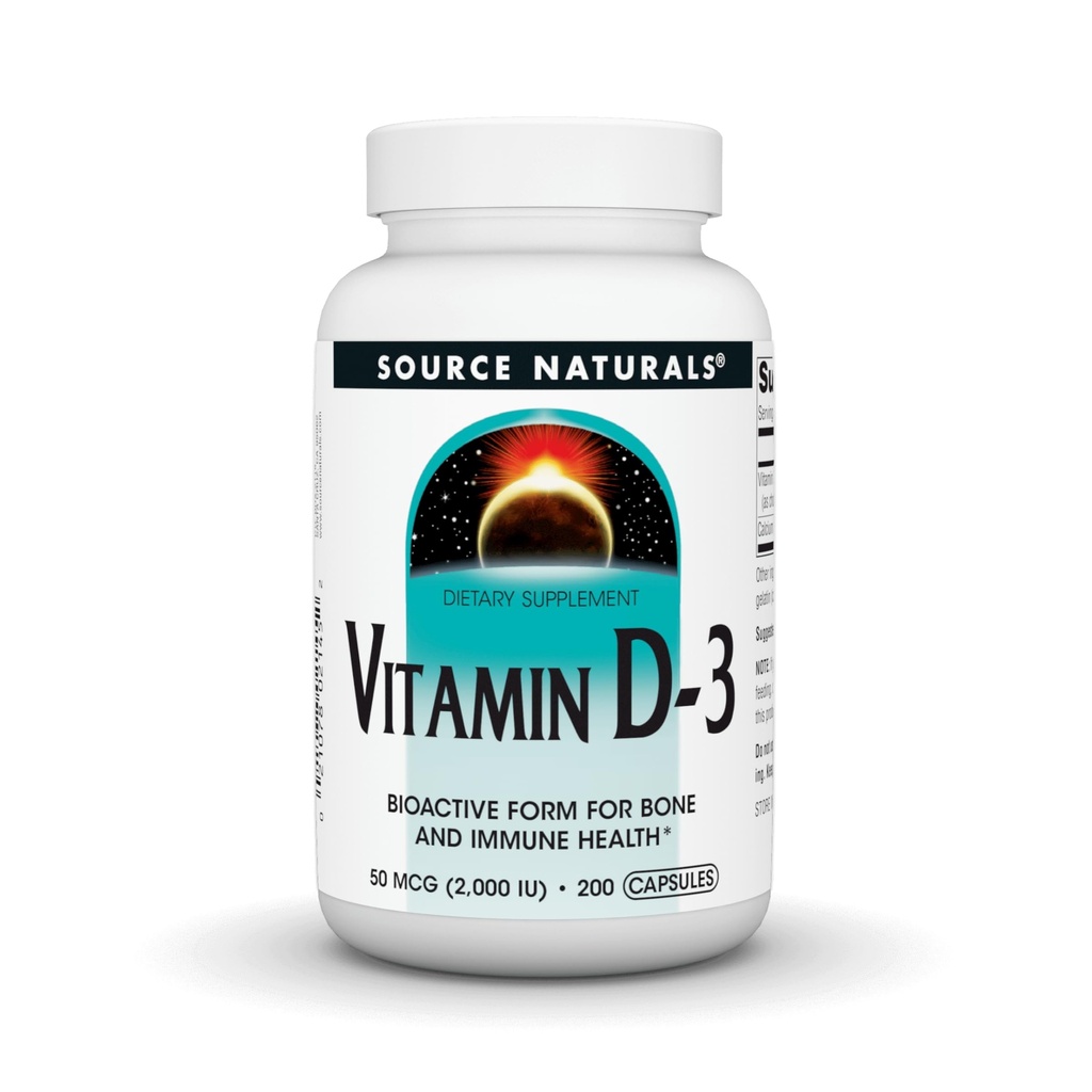 Zdroj Naturals Vitamin D-3, Bioaktivní forma pro kostní a imunitní zdraví *, 2000 IU - 200 Kapsle