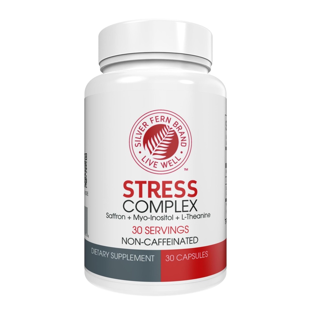 Silver Fern Stress Complex - Bez kofeinu - Spánek, strach, nálada & Více - se Saffron doplňky, L-Theanine dodatek, & Myo-inositol - Přírodní Stress Relief dodatek (balení po 1)