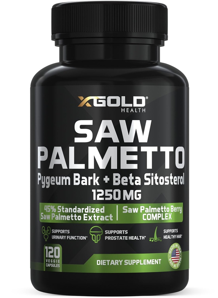 X Gold Health Saw Palmetto Prostate Dodatek pro muže 124; Pygeum Bark 124; Beta Sitosterol dodatek 124; Potenciál 3X Formule 124; Močové funkce Prostate 124; DHT Block růst vlasů 124; 4 Měsíce dodávky vyrobené v USA