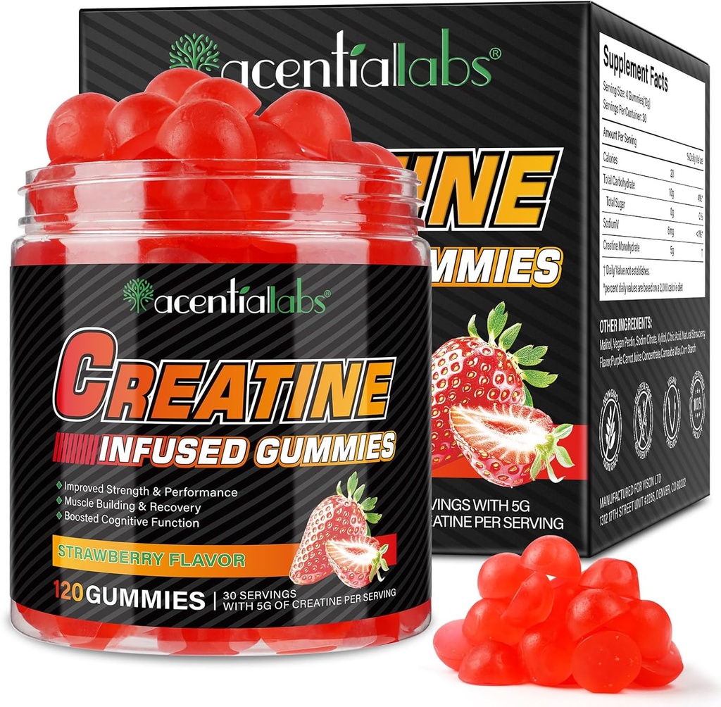 Kreatin Monohydrát Gummie pro muže Ženský růst svalů, Cukr zdarma - Zlepšit sílu a výkon, Bulk doplňky Creatin - Předcvičení Gummies - 120ks
