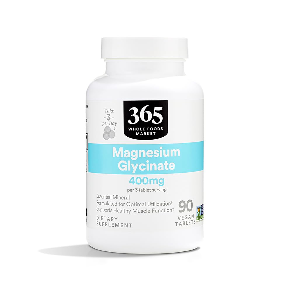 365 podle Whole Foods Market, Magnesium Glycinate Tablets, 400 MG, 90 Count
