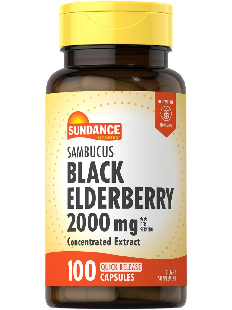 Sundance Sambucus Black Elderberry Kapsle 124; 2000mg Dubrovníku 124; 100 Počet 124; Non- GMO a gluten zdarma dodatek