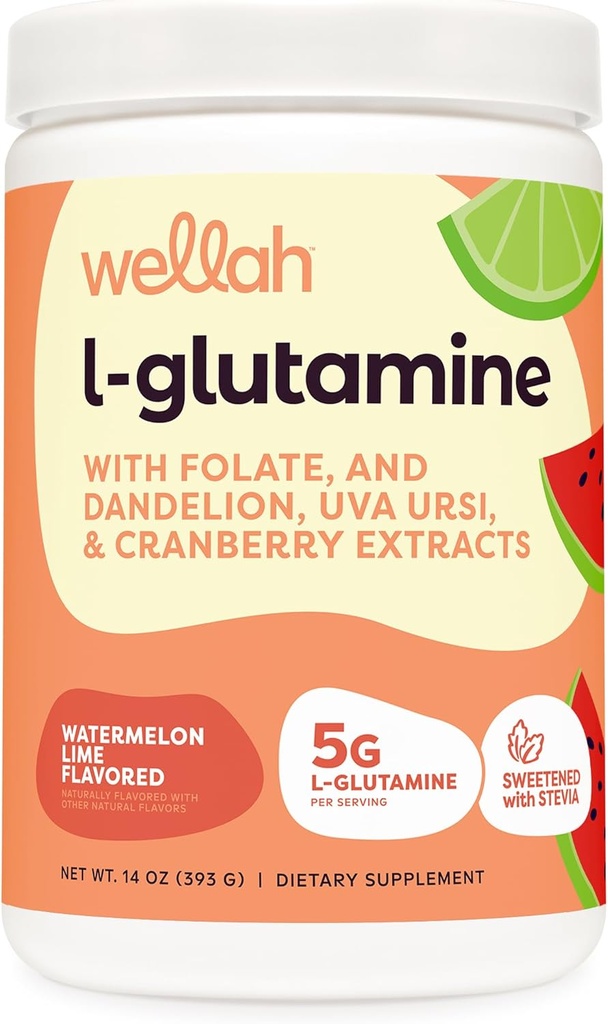 Wellah L- glutamin Powder Meloun Lime (50 Servings) - 5g L- glutamin Per Serving, slazený se Stevia