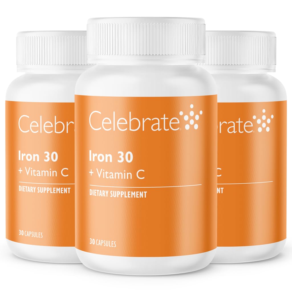 Oslavte vitaminy doplněk železa s vitaminem C - 30mg železa, 60mg vitaminu C, bariatrické vitaminy pro pacienty WLS, vertikální Sleeve & Gastric Bypass chirurgie - 90 Kapsle