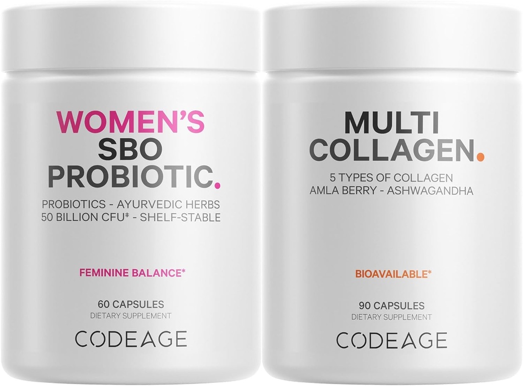 Codeage Multi kolagen protein Kapsle & Probiotika pro ženy Bundle 124; Multi kolagen pilulky, kolagen Typy I, II, II, V & X, 90 Hrabě 124; Prebiotika & Probiotika pro ženy - Soy & Dairy Free, 60 Počet