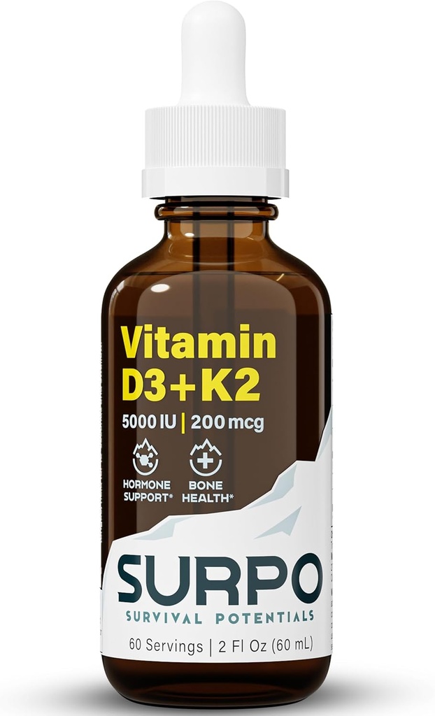 Vitamin D3 + K2 Kapalné Kapky s Omega 3 Oil - 5000 IU Vitamin D Kapky K2 pro podporu hormonů a zdraví kostí - Tekutý Vitamin D3 s K2 Kapky pro maximální absorpci - 2Fl Oz Vitamin K2 D3