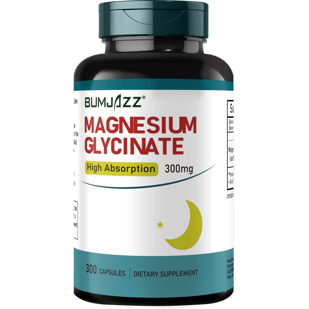 Glycinát hořečnatý dodatek - doplněk hořečnatý Glycinát hořečnatý 300mg - 100% granulovaný pro vysoce absorpční veganský esenciální minerální doplněk 300 kapslí