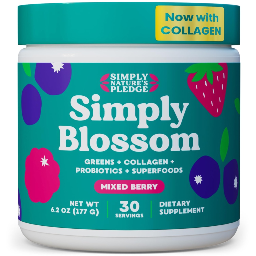 Simply Blossom Nutrition - Daily Greens & Superfood Powder + Collagen + Probiotics for Women's Digestive Health & Bloating Relief. Help Your Health Bloom - 30 Day Supply