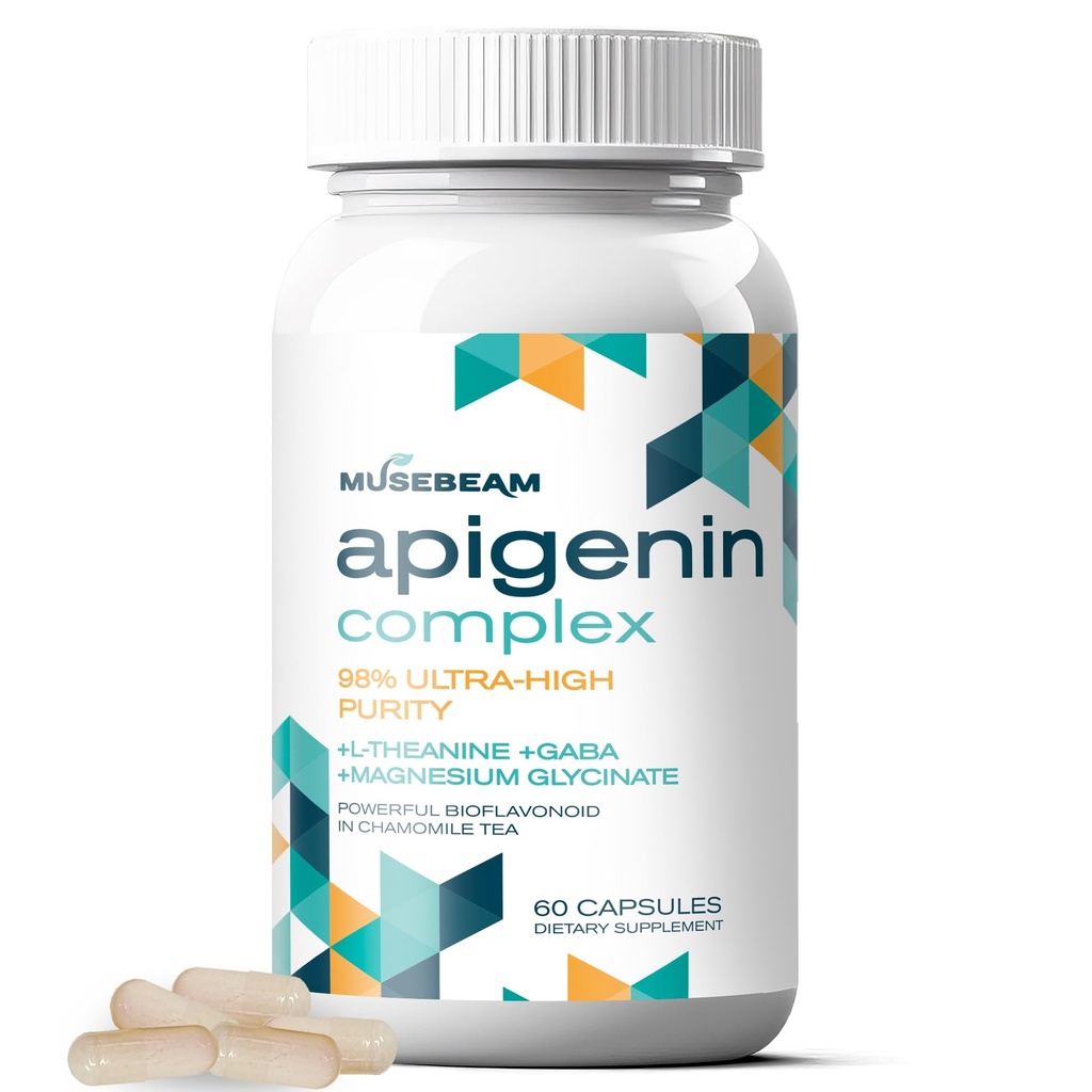 Apigenin Doplněk pro podporu odpočinku a relaxace - 50mg Apigenin na kapslí s magnesium- glycinátem 275mg L- Theanine 100mg GABA 100mg - 98% Ultra- vysoká čistota