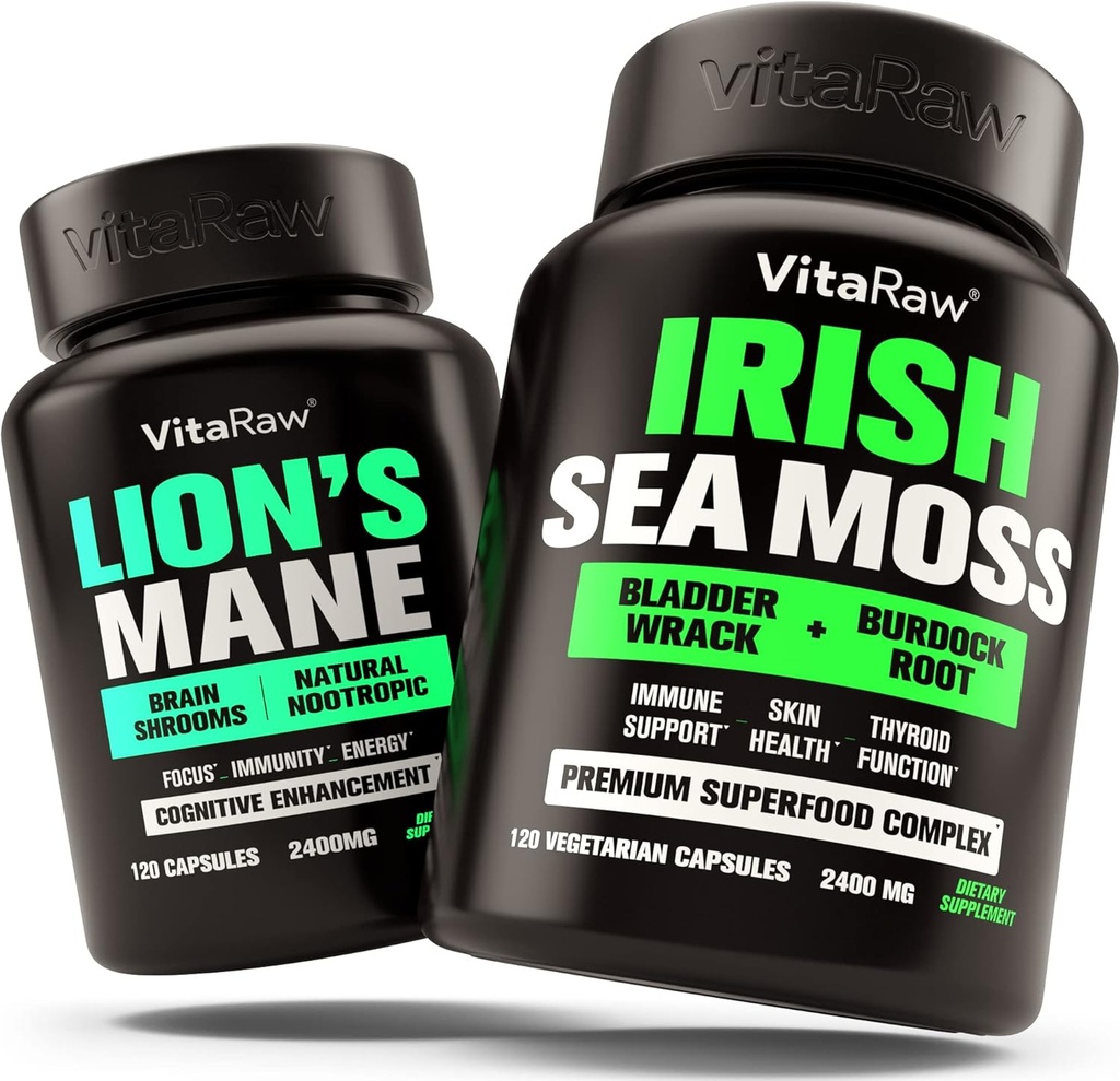 Lions Mane Houba + Irský Moss Moss - Brain Booster Paměť & Energy + Imunitní podpora, Joint & štítné žlázy a Gut zdraví