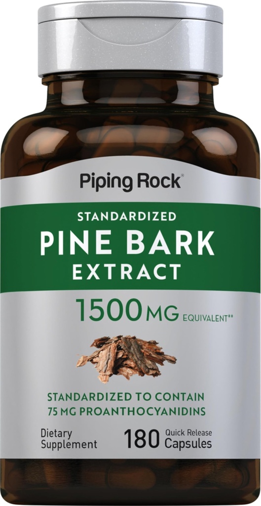 Piping Rock Pine Bark Extract Kapsle 124; 1500mg CUP124; 180 Count CUP124; Non- GMO, gluten zdarma dodatek