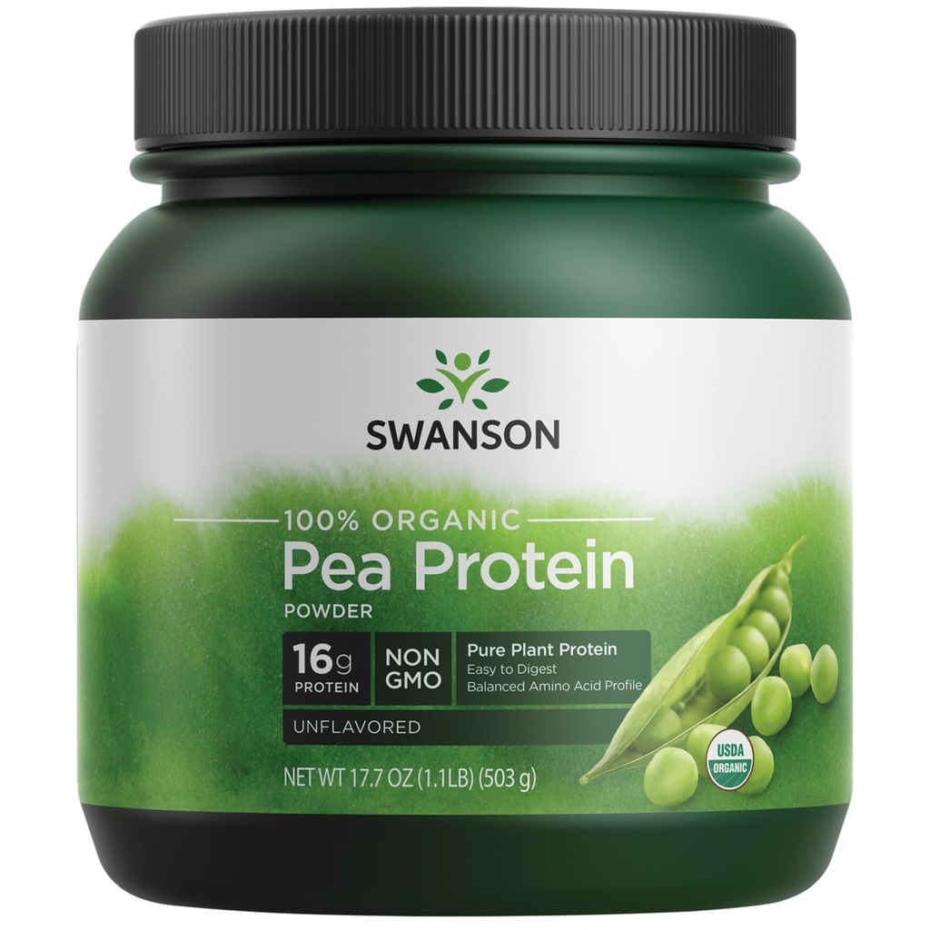 Swanson 100% Certified Organic Pea Protein Powder Non- GMO 1.1 lb (503 g) Pwdr