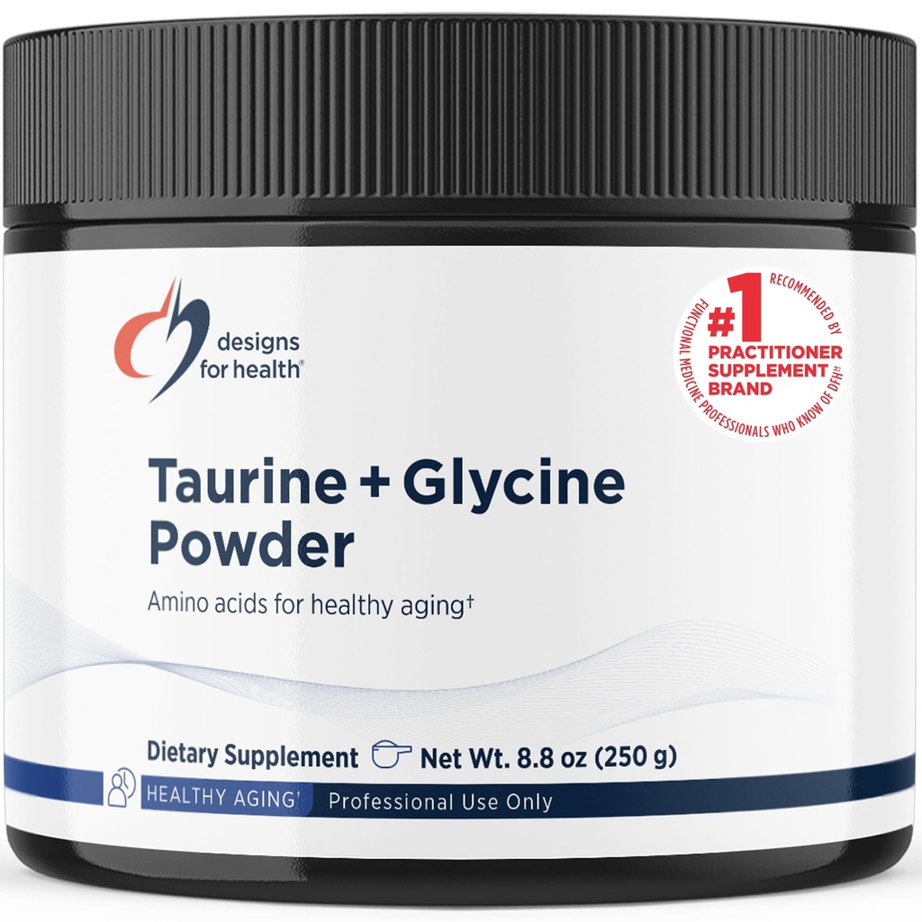 Designy pro zdraví Taurin + Glycin Powder - aminokyseliny pro zdravé stárnutí - Podporuje buněčné, metabolické a srdeční zdraví - Non- GMO Neochucené aminokyseliny Powder (250 g)