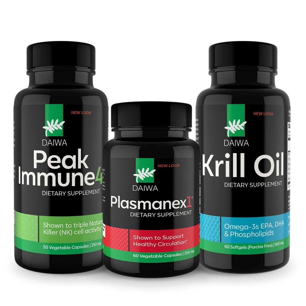 Daiwa Peak Imunitation 4 - Natural Imunitation System Booster + Plasmanex 1 - Krevní oběh Dodatek + Krill Oil - Omega 3 Krill Oil Kapsle