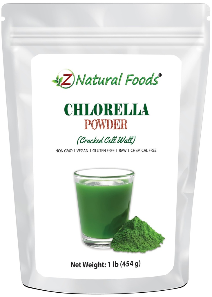 Z Přírodní potraviny Chlorella Powder, Praštil buněčné zdi rostlinného proteinu, Blue Green Algae Superfood Powder, ideální pro smoothies, Nápoje, recepty, syrové, Non GMO, gluten zdarma, Vegan, 1 LB