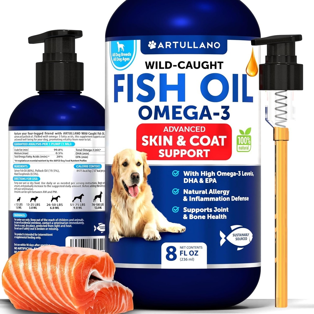 Omega 3 Rybí olej pro psy - Lepší než losos olej - kůže a coat Defense Liquid Supplement for Alergy Relief - High EPA & DHA for Shedding, Mobility, Svědění, Joint & Bone Health Support - 8 FL OZ