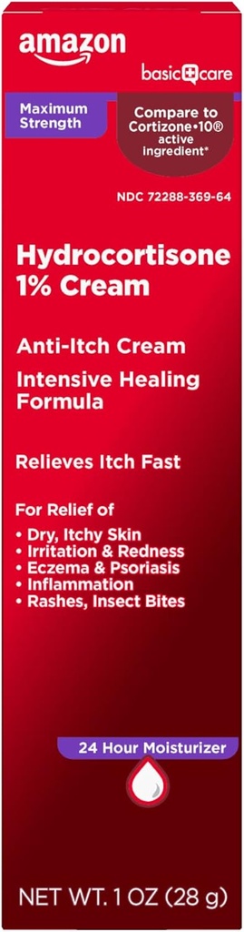 Základní péče Maximální síla Anti- Itch krém, Hydrokortizon 1 Procento intenzivní hojení Formule, Itch Relief pro chyby Bites, Eczema, Psoriáza, Poison Ivy, Oak a Sumac, 1 unce (balení po 1)