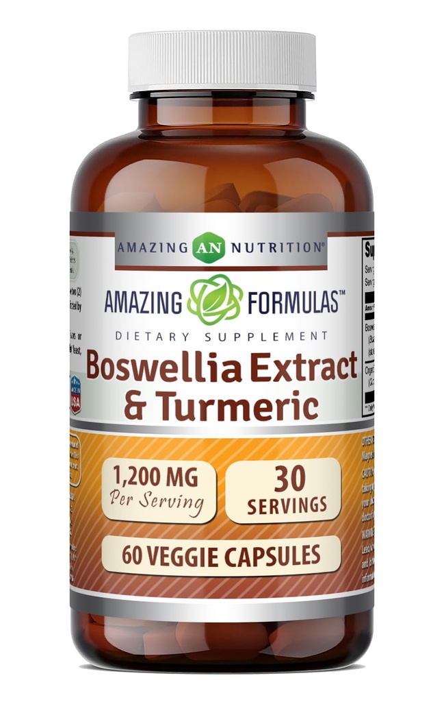 Amazing Applicas Boswellia Extract & Turmeric Supplementary 124; 1200 Mg Per Serving Applications 124; 60 Veggie Kapsle 124; Non- GMO Creditation 124; Gluten Free Creditation 124; Made in USA Creditation 124;