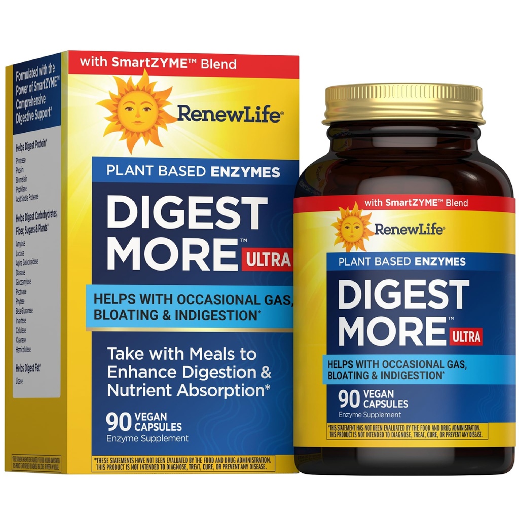 Reew Life Adult DigestMore Ultra Enzymy - Ultra- Strength Plant- Based Digestive Enzyme Formule pro muže a ženy - 90 Vegetariánské kapsle