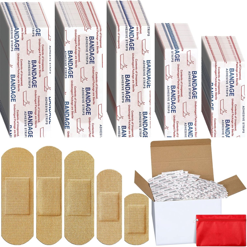 Lounsweer 2000 Pcs Fabric Adhesive Bandages Variety Pack Bulk Asried Velikosti Flexible Dýchací Patch Fabric Bandages pro rodinu První pomoc kůže Wrap Finger zranění, přírodní