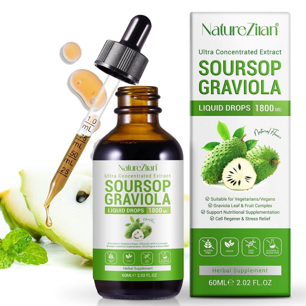 Soursop Graviola Liquid Drops - Soursop Bitters Liquid - Soursop Leaves Extract - Natural Antioxidant - Cell Support & Regeneration - Imunitate Boost - Relax - Játra a spánek (1)