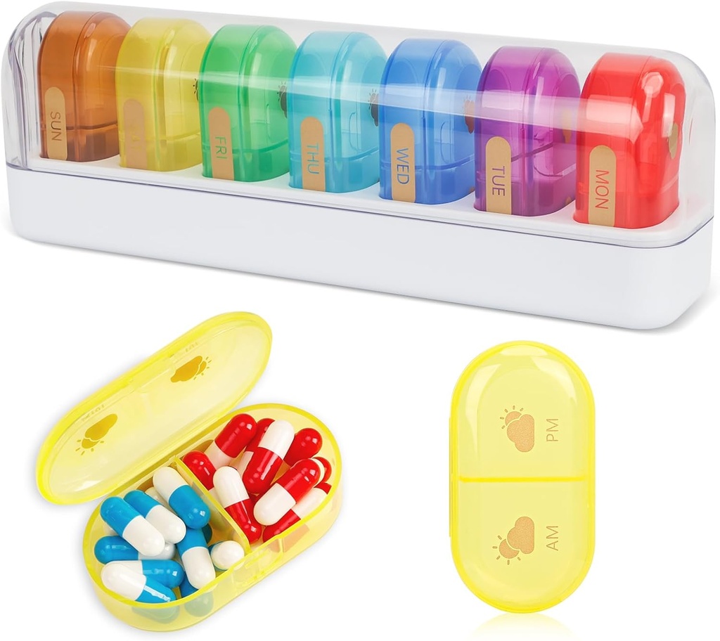 French Travel Pill Organizer, 14 Compartments Daily Pill Organizátor Přenosný Pill Pouzdro Detacable Daily Pill Box pro Kapesní kapsa držet vitaminy, Cod Játra olej, doplňky a léky -White