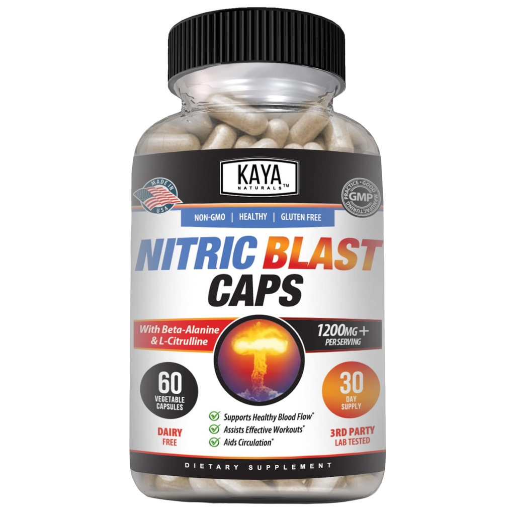 Kaya Naturals - Nitric Blast Potent All- Natural Bylinný dodatek pro maximální zdravotní výhody 124; Předcvičení 124; Zvýšená energie 124; Zlepšené noční výkon (60 Počet (balení po 1)