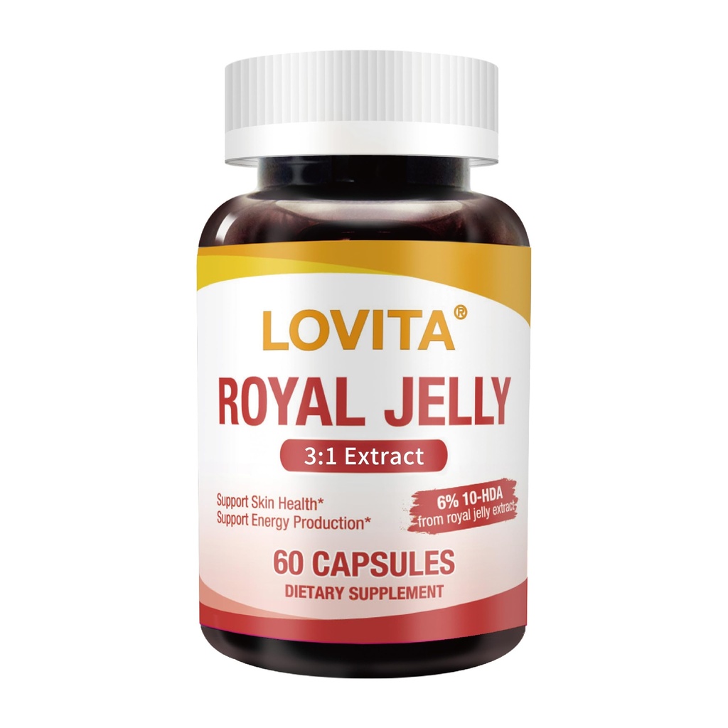 Lovita Royal Jelly 333 mg, 3: 1 Koncentrát, s 20mg 10-HDA, přírodní zdroj Super Food, podporuje zdraví a výrobu energie kůže, 60 Kapsle