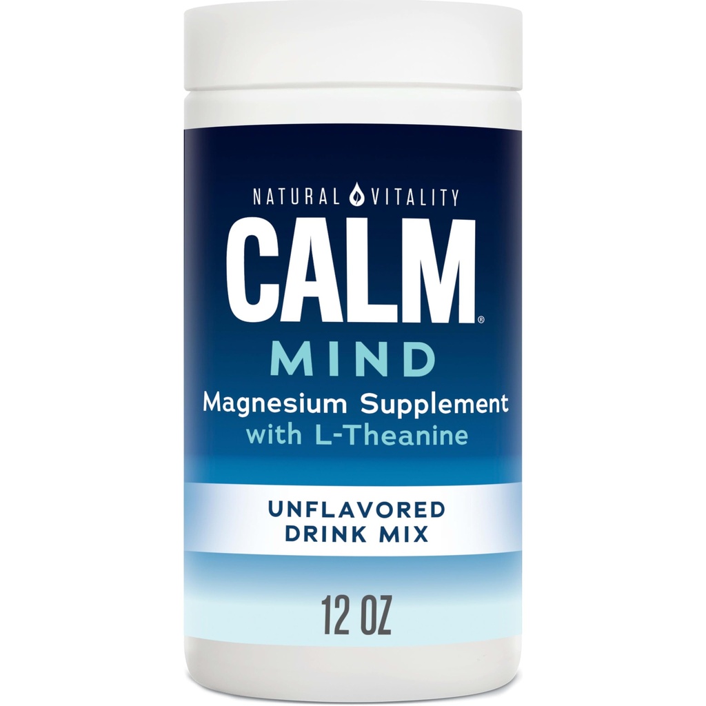 Natural Vitality Calm Mind, Magnesium Citrát + L- Theanine Powder, dodatek pro Stress Relief, gluten Free & Vegetarian, Neochucené, 12 oz.