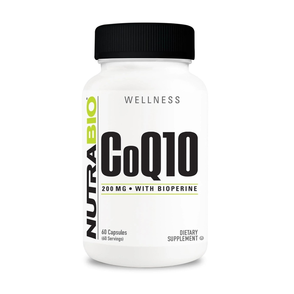 NutraBio CoQ10 Dietní dodatek s bioperine, zdravé srdeční funkce a buněčná výroba energie, 200mg - 60 Kapsle