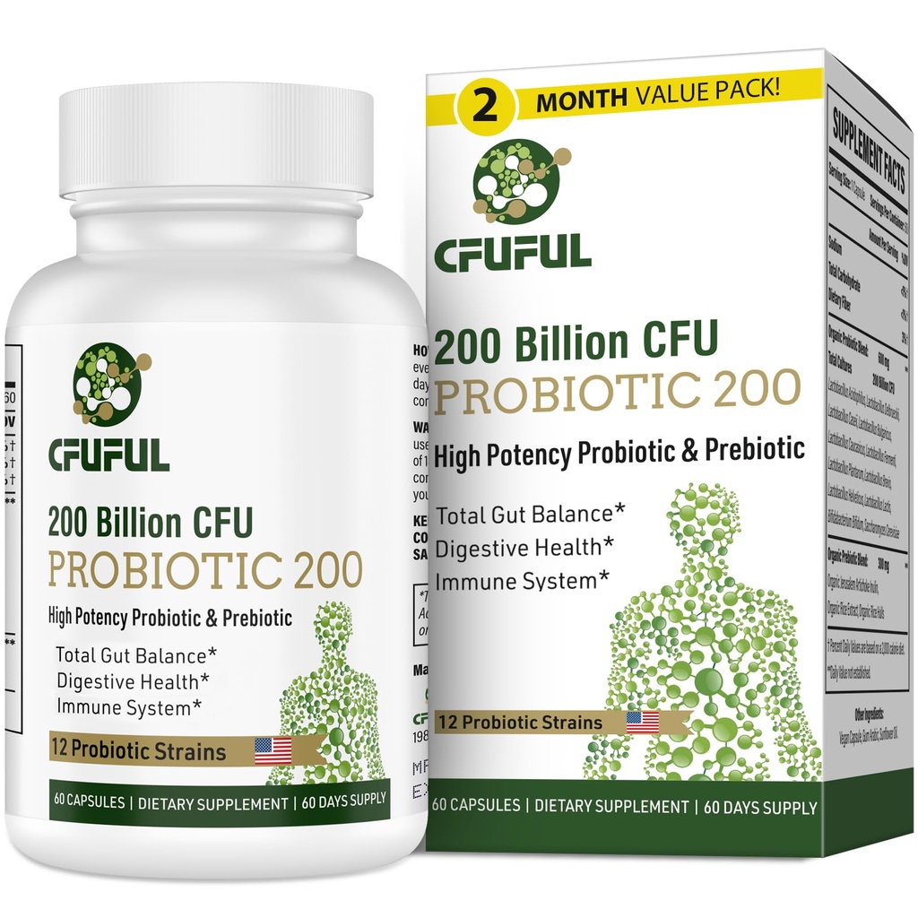 Probiotika pro ženy a muže, 200 miliard CFU 12 zákrutů s 3 organická prebiotika a probiotika pro stravitelné zdraví Gut, imunitní, Bloating & Gas, Energie, celkové zdraví, skladování Stabilní - 2 měsíce Dodávka